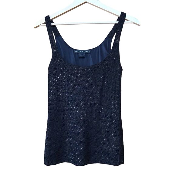 Ralph Lauren Black Label Tank Top Black Beaded‎ EveningNWOT